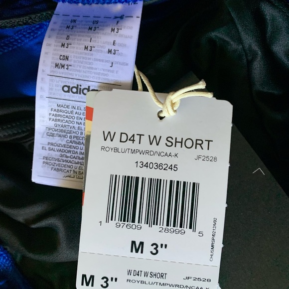 Adidas University of Kansas Jayhawks Royal Blue Athletic Short (zip pockets) NWT - Picture 6 of 7